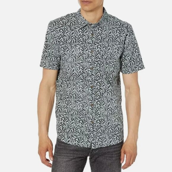 VOLCOM Men's FALLING LEAF Classic Fit Button Up Black and White T-Shirt - Size M - Picture 1 of 8